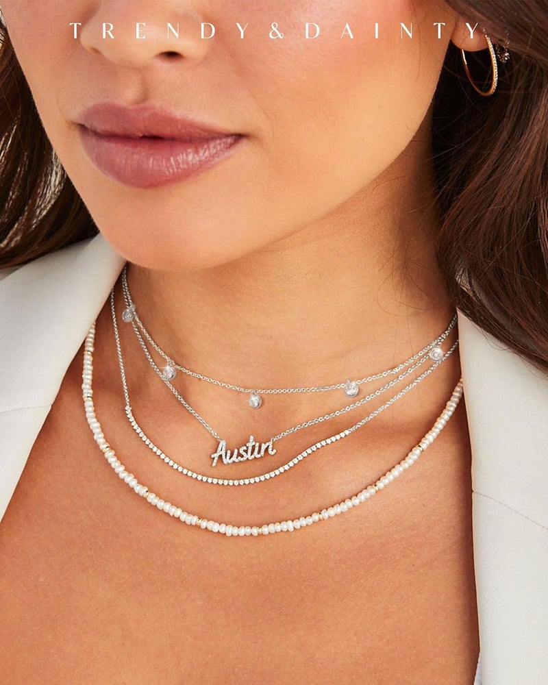 FUNEIA Dainty Silver Gold Necklaces for Women Trendy Non Tarnish 14K Gold Plated Cubic Zirconia Necklace Layered Cute Butterfly Heart Station Choker Necklace Stack for Wedding Prom Brides Jewelry - Image 3
